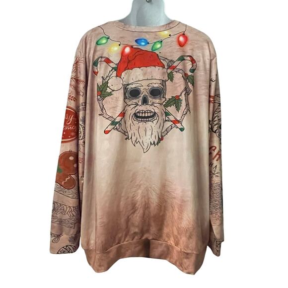 Funny Faux Christmas Tattoos Naked Look Ugly Christmas Tee Shirt Size 3XL - Picture 2 of 2